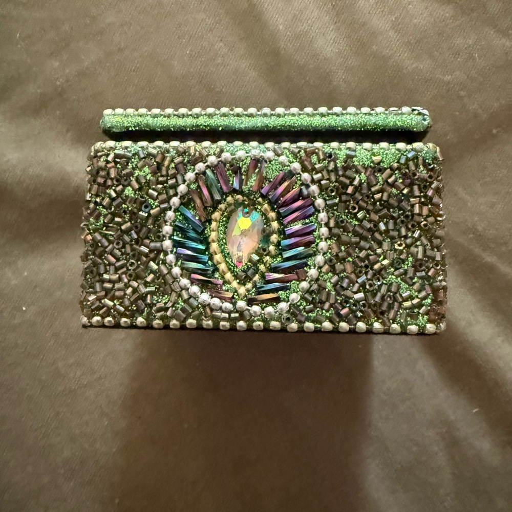 Pier 1 Imports Beaded peacock inspired Jewelry Box with Multicolor Design #18 - Picture 2 of 5